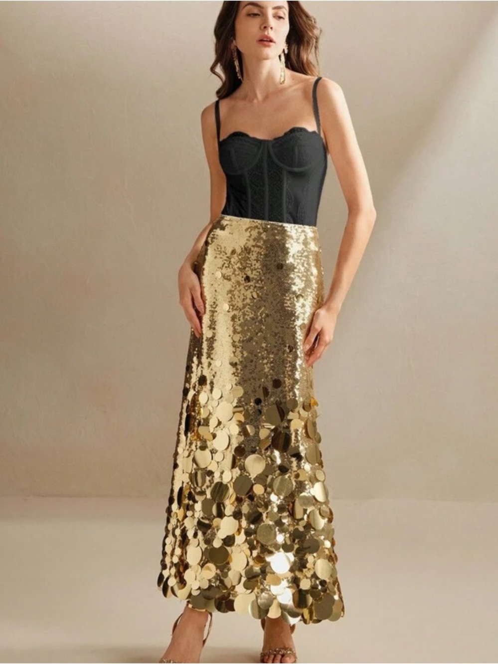 Gold Sequin fashionable - Elegant Metallic Party Skirt ,l - Picture 2 of 13